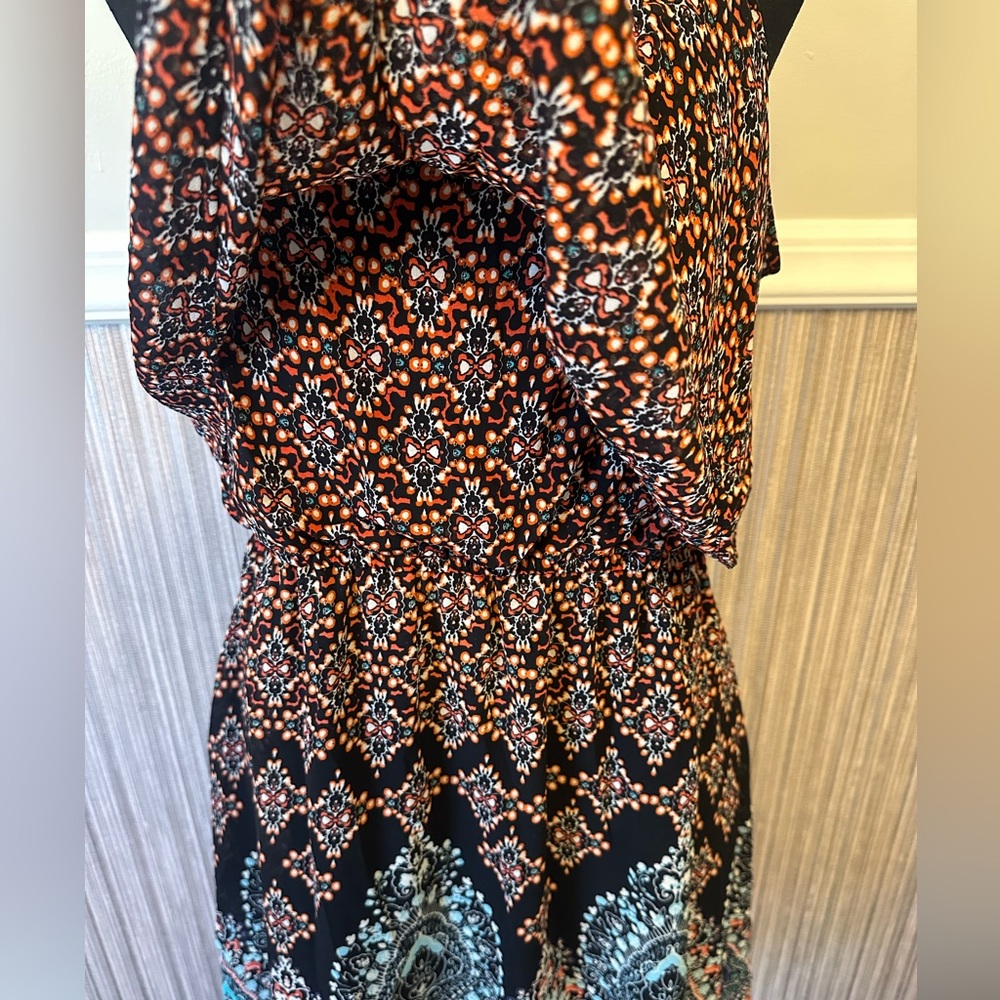Xhilaration Boho Paisley Dress XXL Adjustable Strap Tiered Mini Flowy Summer - Picture 5 of 9